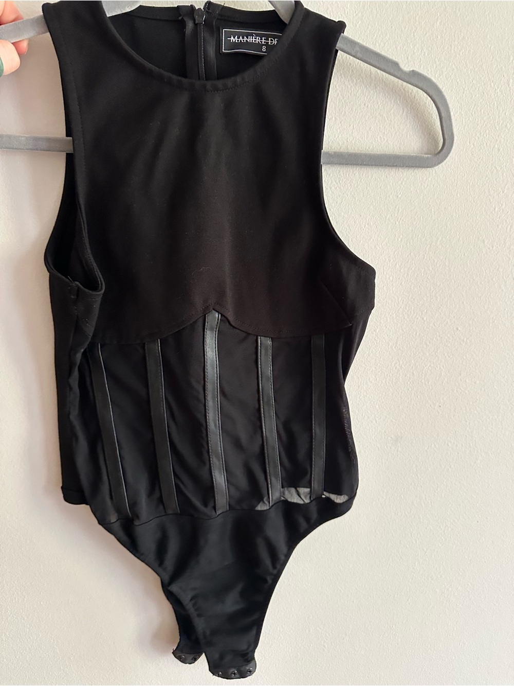 Black Corset Panel Bodysuit – Manière De Voir – Sheer Detail – UK 8 (US 4)